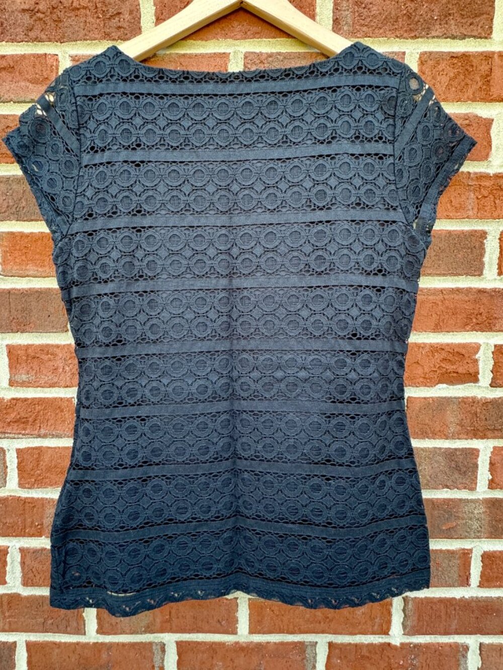 Banana Republic Lace Top Sz 8 Black Side Zip Cap Sleeve Office Siren Whimsigoth - Picture 3 of 9